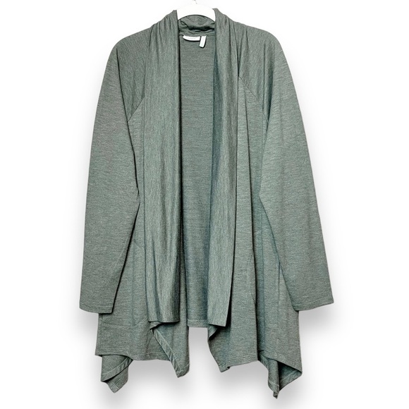 LOGO Lori Goldstein stretch knit cardigan medium open front gray green neutral - Picture 1 of 10